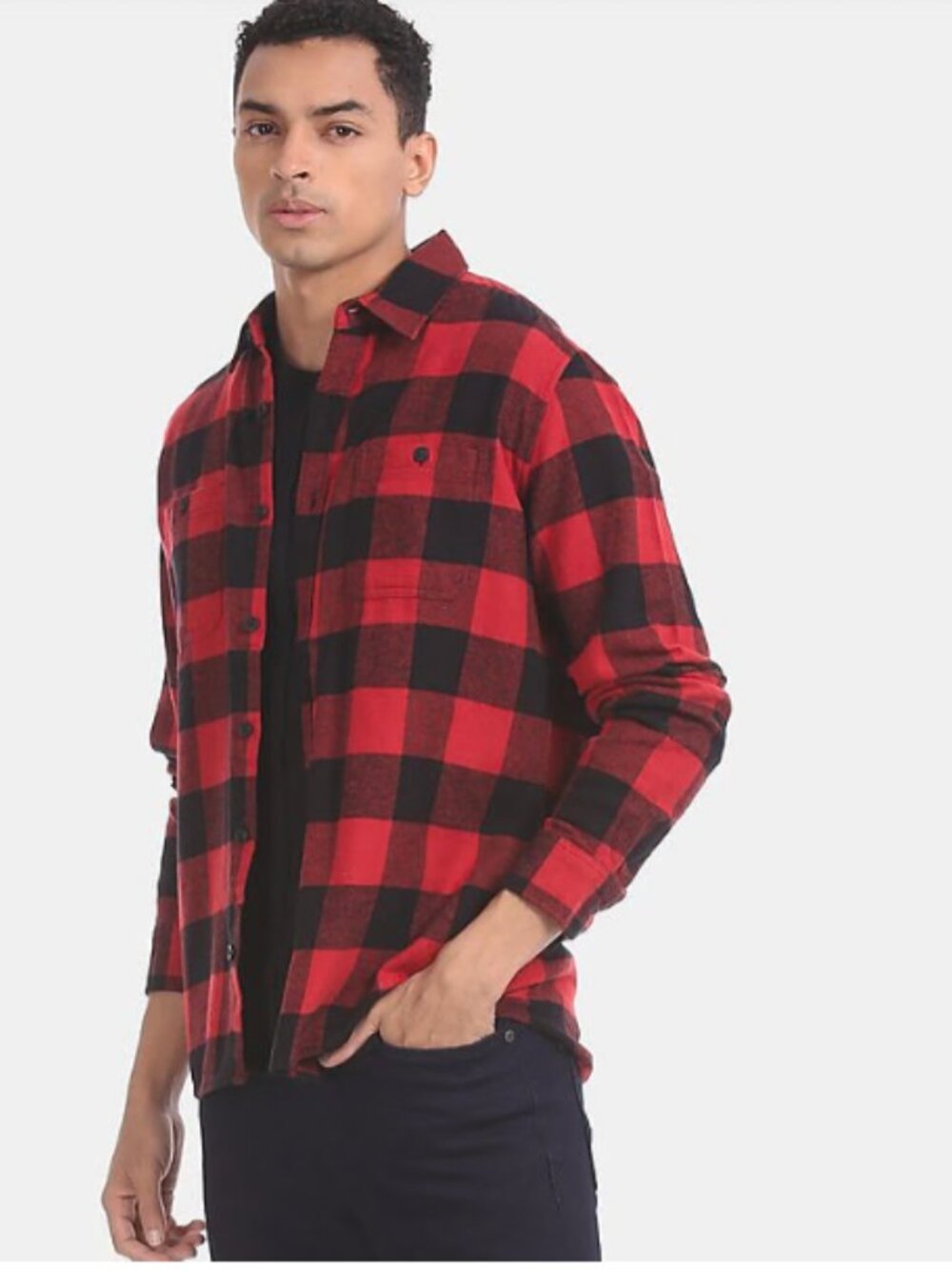 Gap Buffalo Plaid Flannel Button Down Shirt Red Black Men's Size L